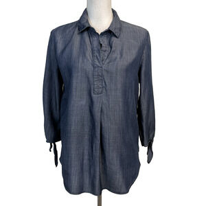 Liz Claiborne Blouse Shirt Tunic size Small Blue Denim Chambray Langenlook Barn